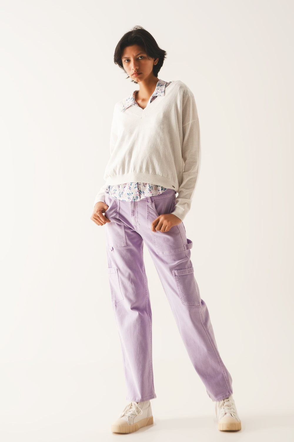 Pantaloni cargo color lilla