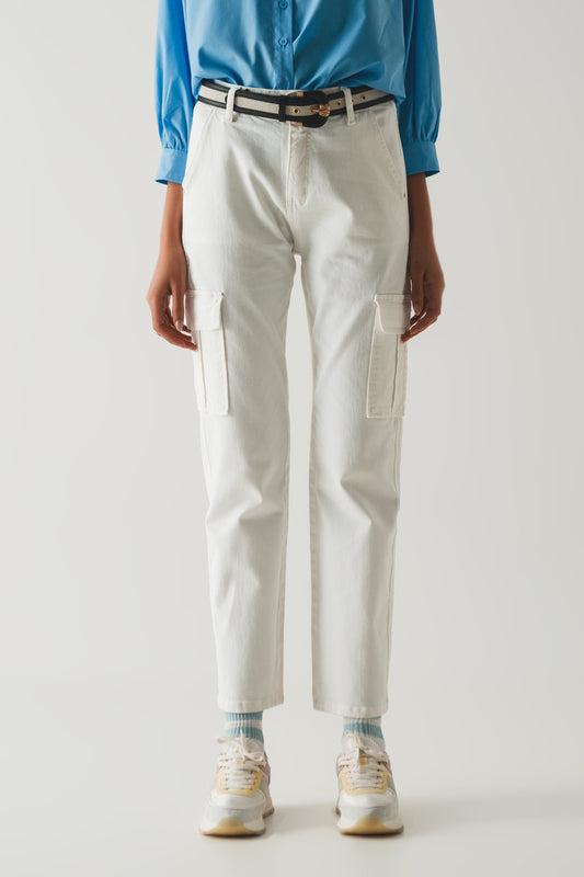 Q2 Pantaloni cargo taglio comodo bianchi