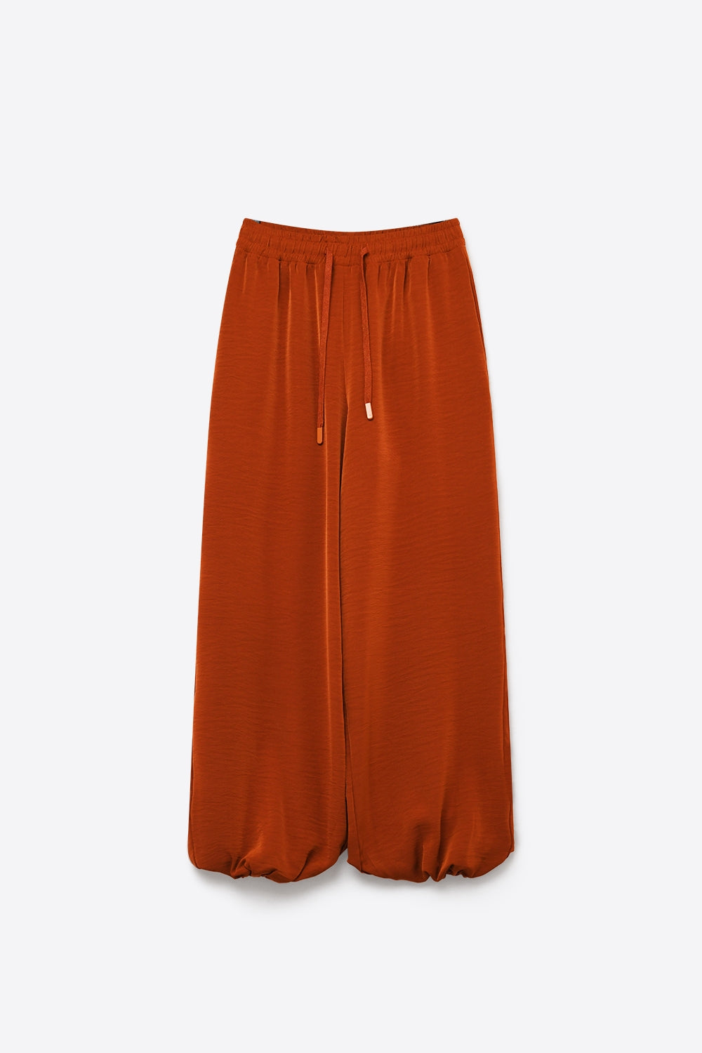 Pantaloni Casual a Gamba Larga in Terracotta con Coulisse in Vita