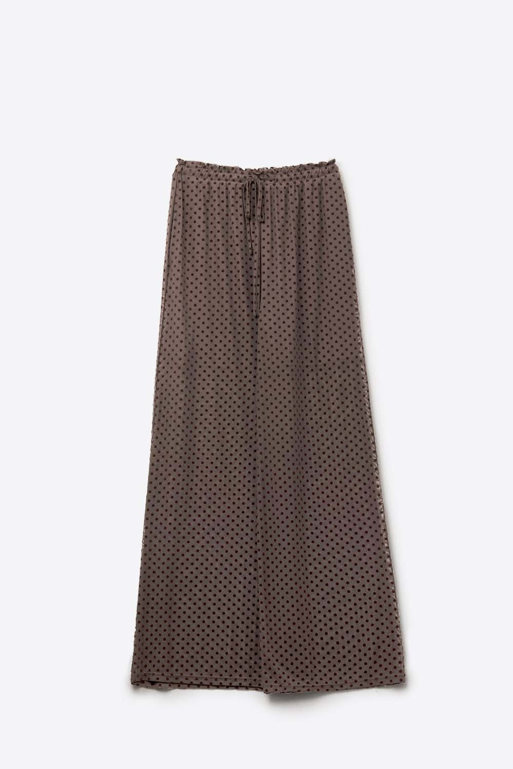 Pantaloni chic marroni a pois trasparenti con tasche laterali