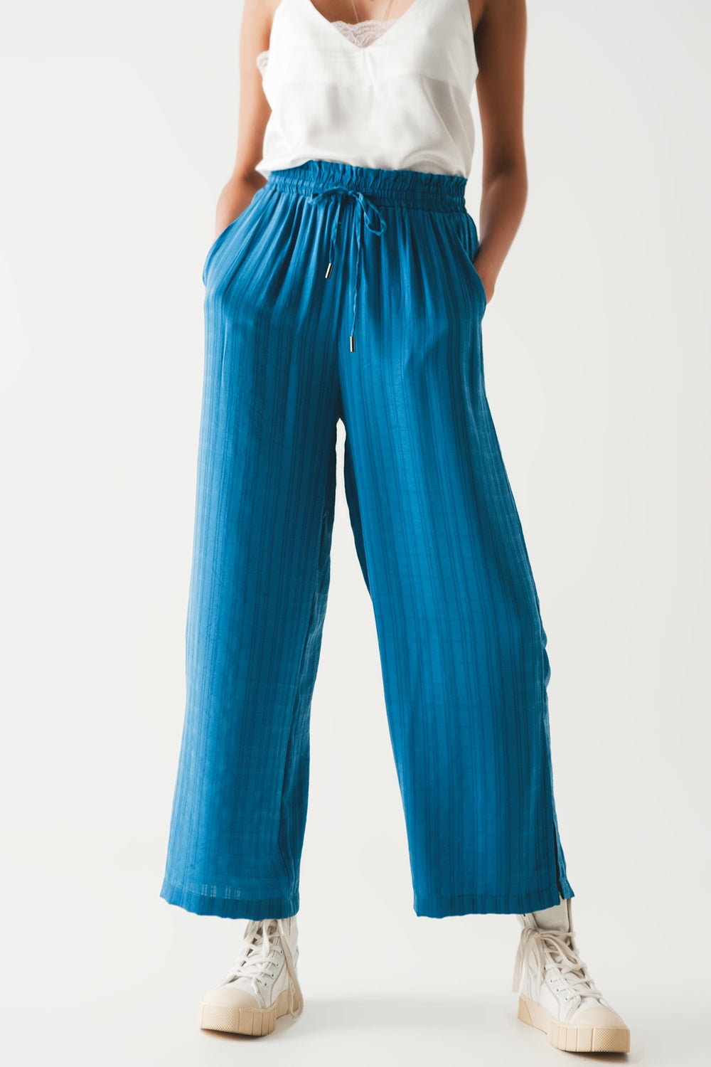 Q2 pantaloni con coulisse a gamba larga in blu