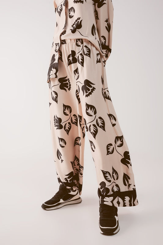 Q2 Pantaloni con fondo molto ampio e vita elasticizzata crema