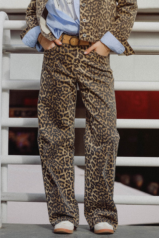 Q2 Pantaloni con stampa leopardata con sfumatura davanti e dietro