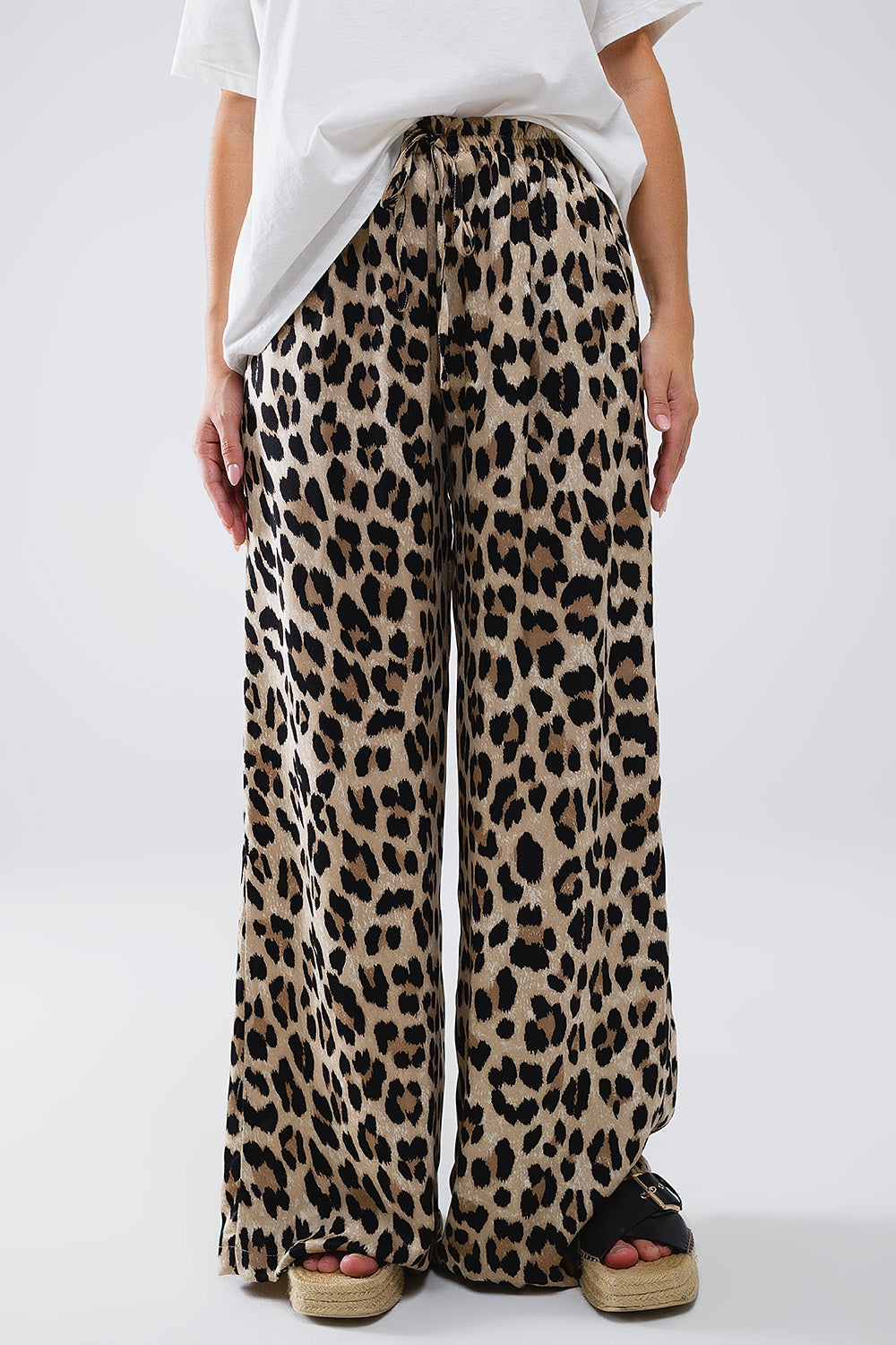 Q2 Pantaloni con stampa leopardata coulisse e tasche