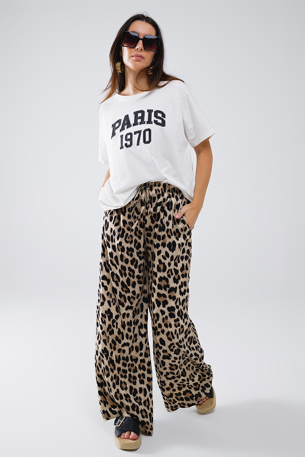 Pantaloni con stampa leopardata coulisse e tasche