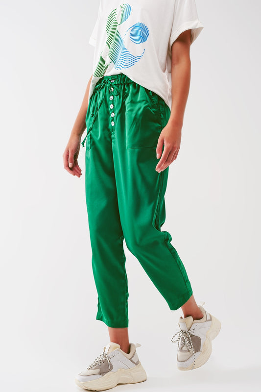 Q2 Pantaloni crop in raso verde