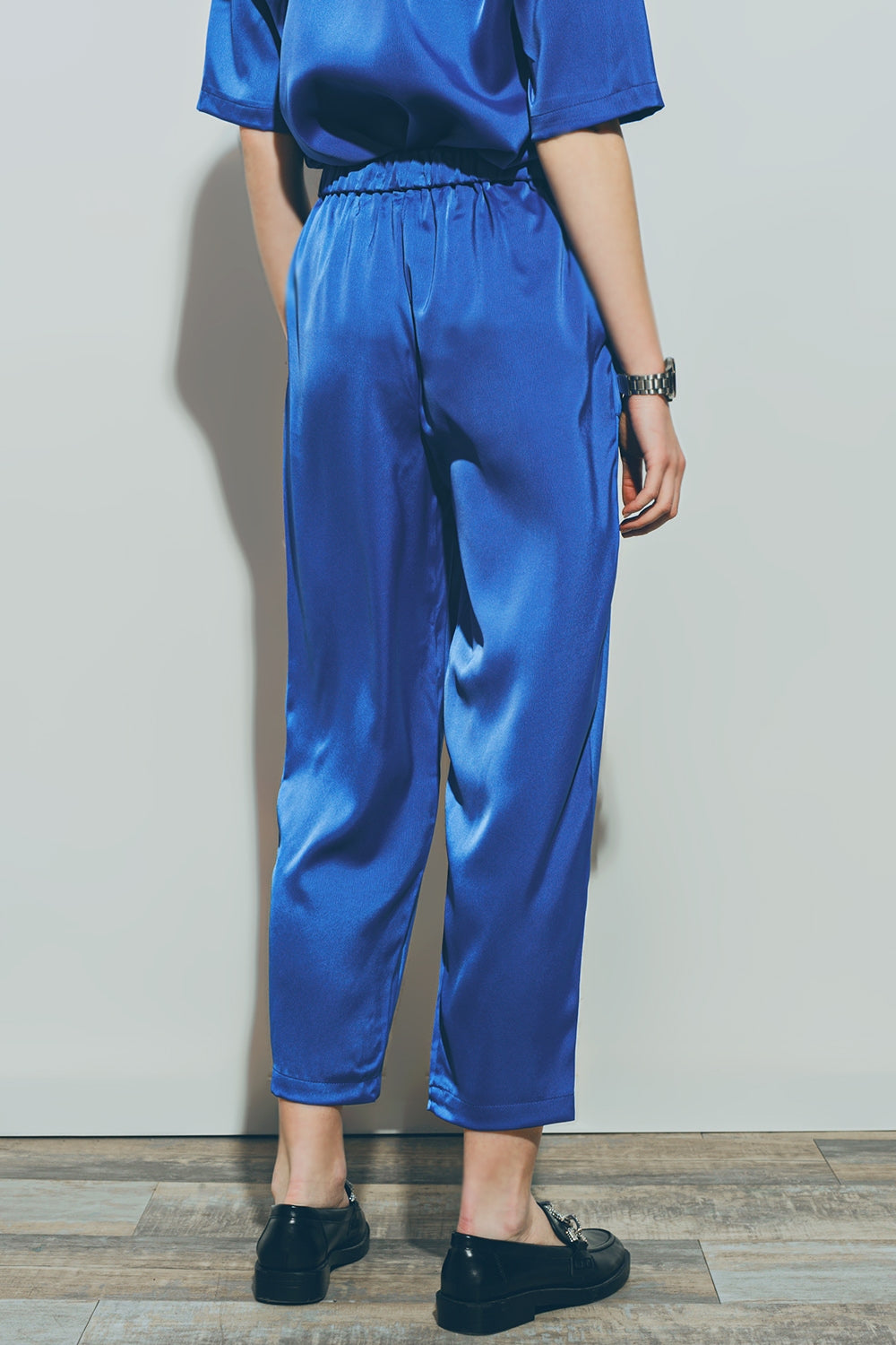 Pantaloni Cropped in Raso Blu