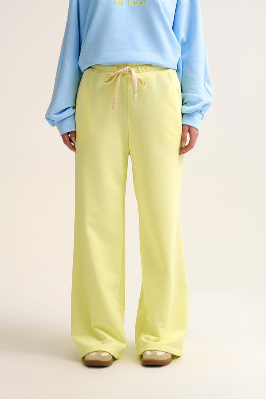 Q2 Pantaloni da ginnastica dritti in maglia gialla con elastico in vita e cravatta