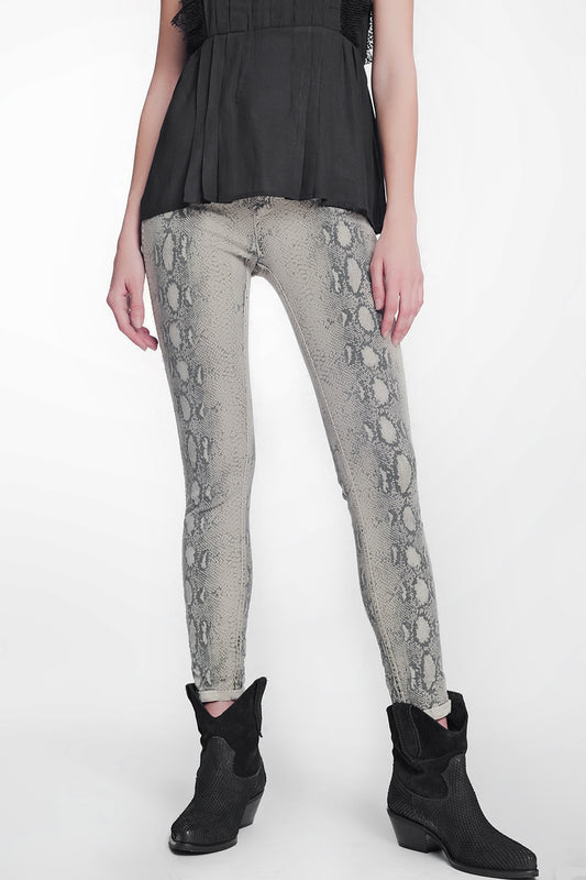Q2 Pantaloni double-face skinny in vernice pitonati