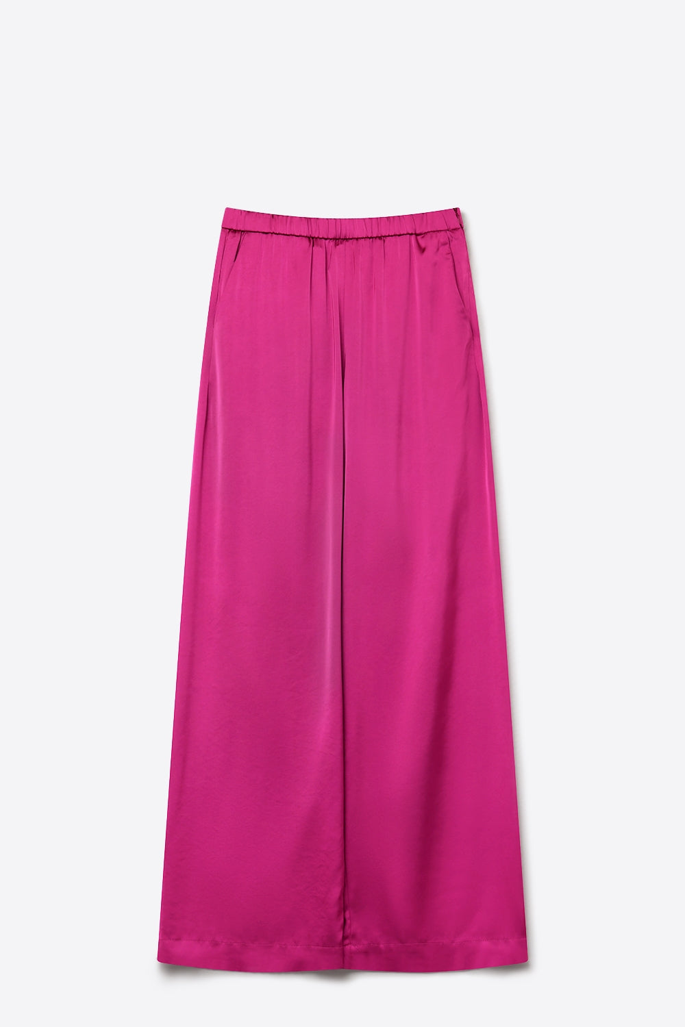 Pantaloni fucsia in raso leggero a gamba larga con vita elastica