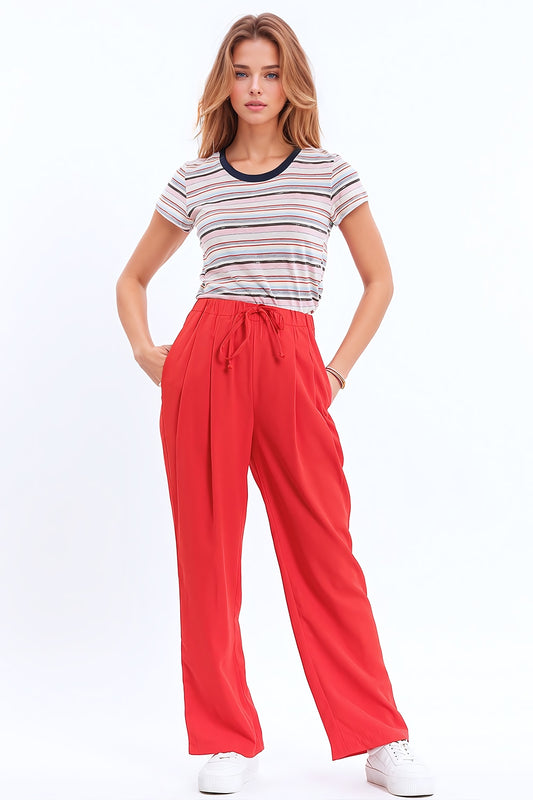 Q2 Pantaloni in corallo con tasche frontali e coulisse di chiusura