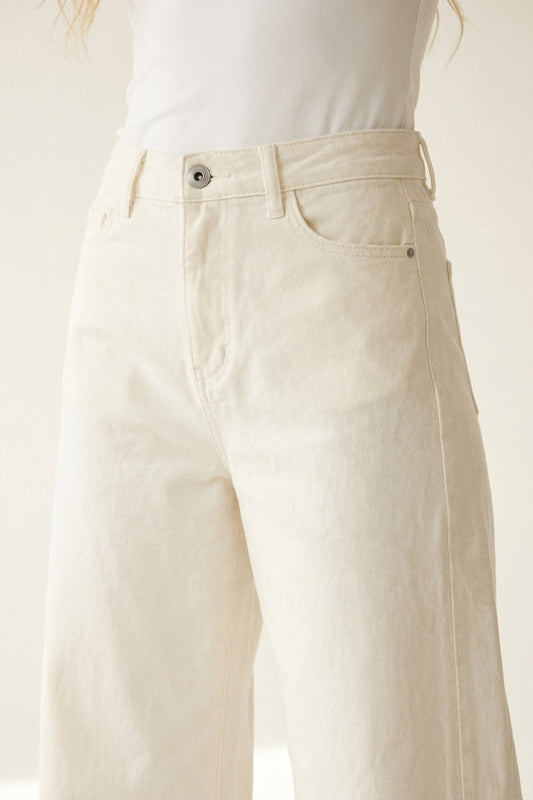 Q2 Pantaloni in twill di cotone elasticizzato a gamba extra larga di colore bianco