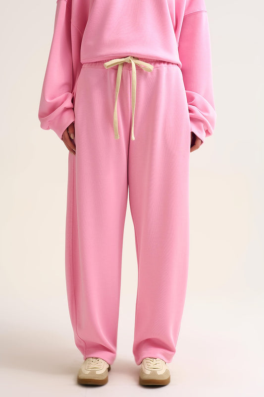 Q2 Pantaloni jogger in maglia morbidissima di colore rosa con coulisse in vita