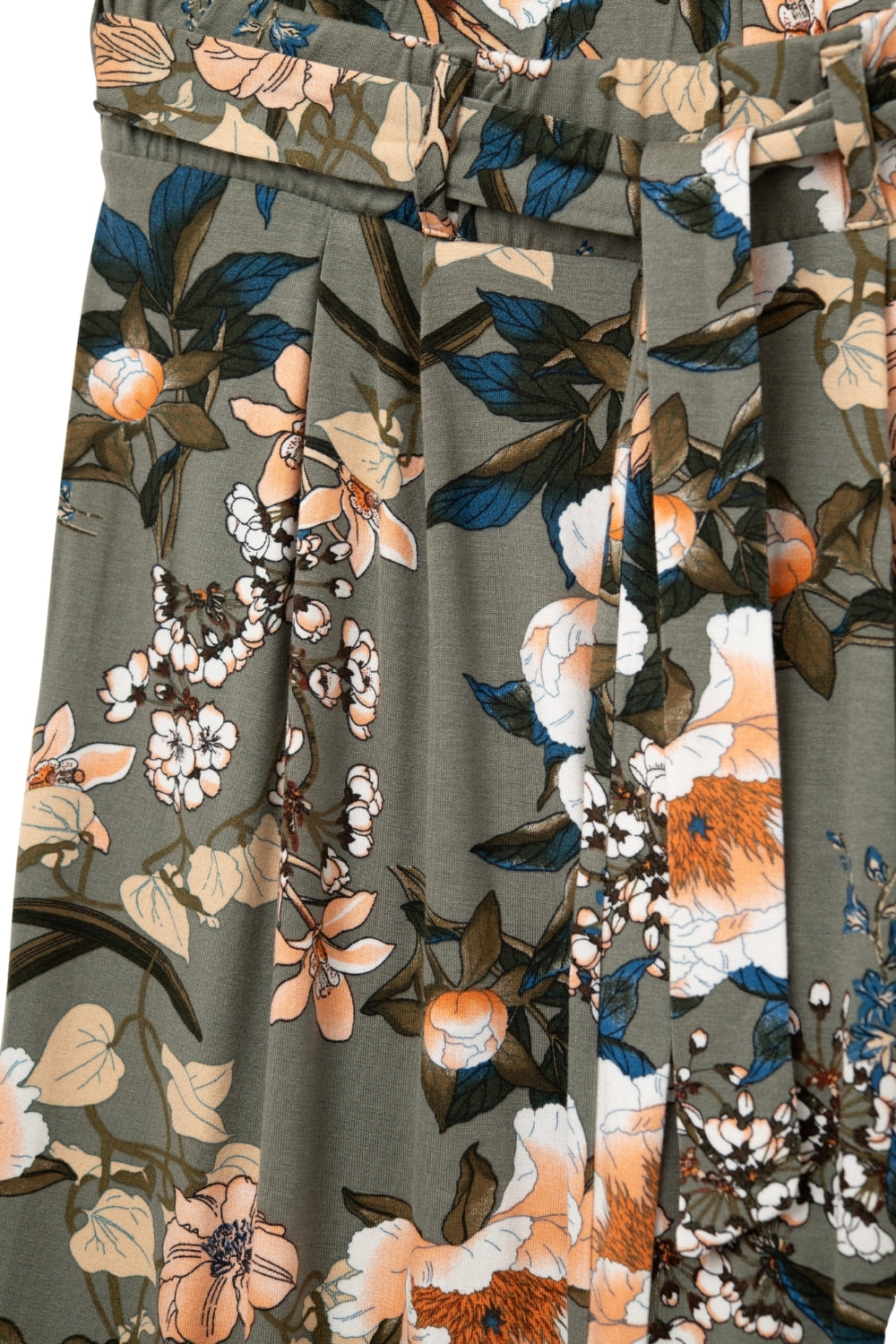 Pantaloni larghi con stampa floreale color kaki