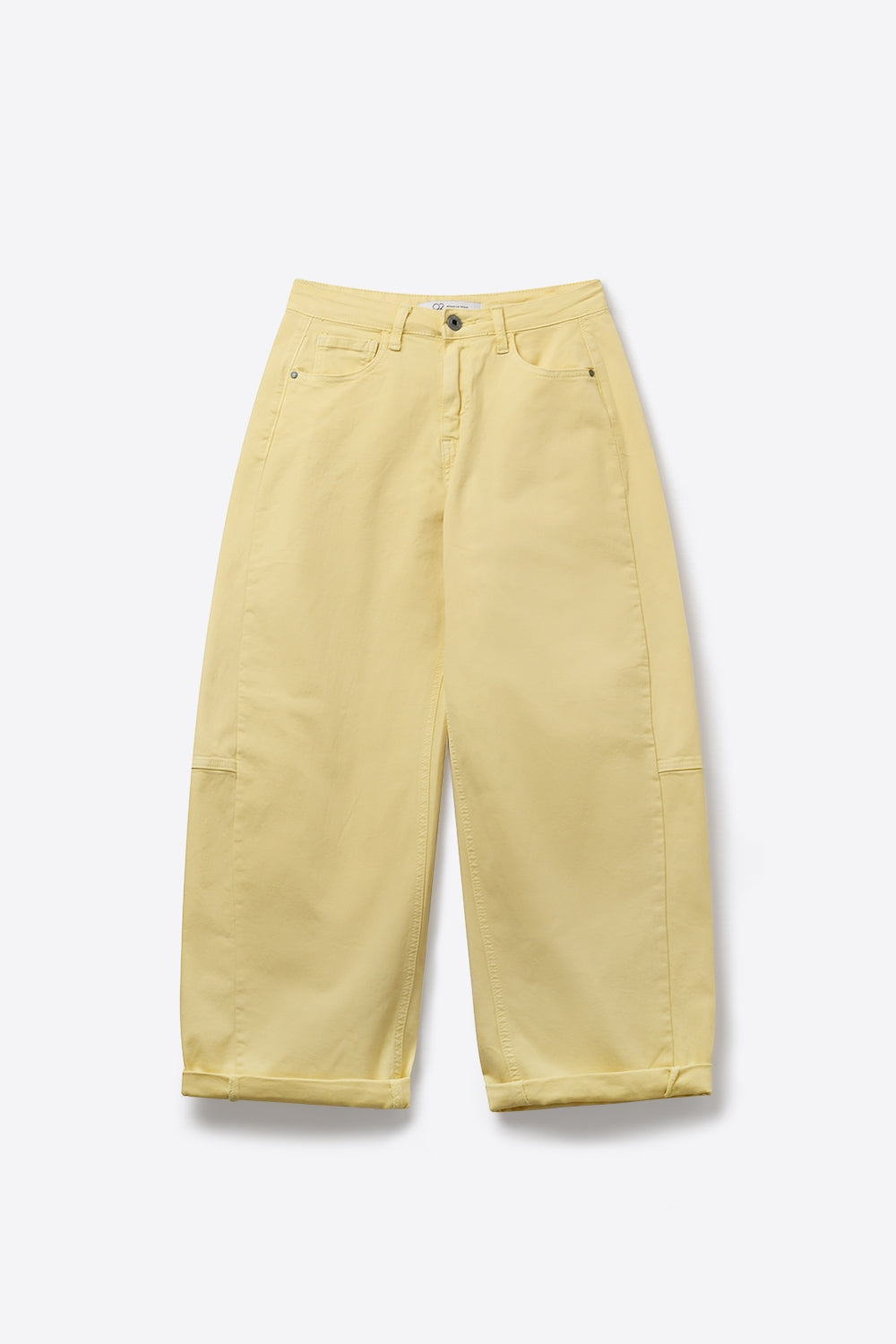 Pantaloni larghi in cotone giallo chiaro con cucitura laterale