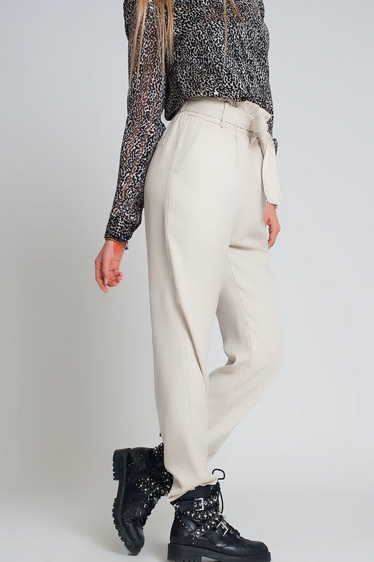 Q2 Pantaloni Leggero allacciati in vita beige