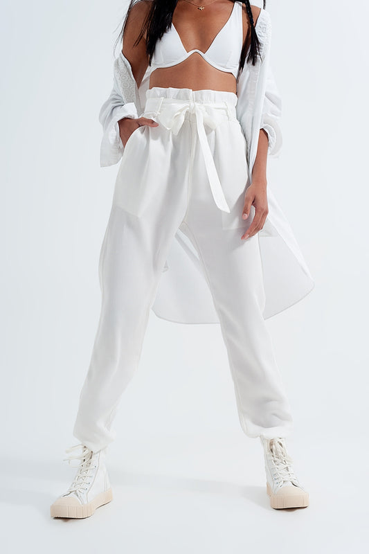 Q2 Pantaloni Leggero allacciati in vita bianco