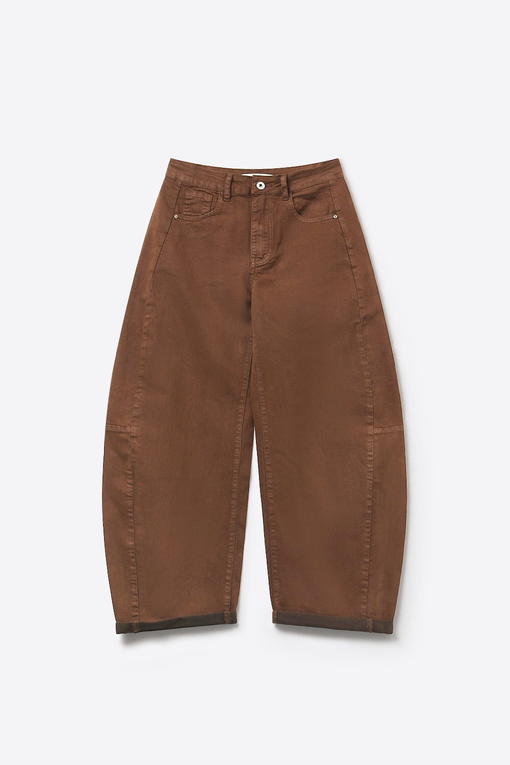 Pantaloni marroni a gamba larga in stile Barrel con orli arrotolati
