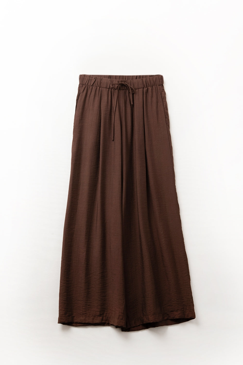 Pantaloni marroni a gamba larga in tessuto leggero di viscosa
