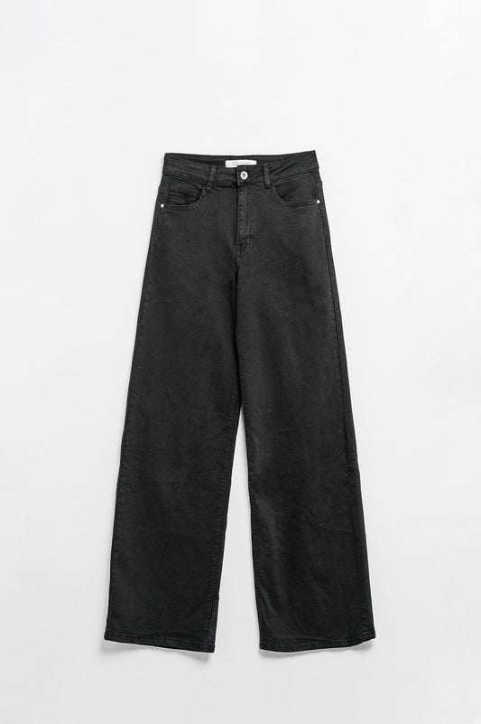 Q2 Pantaloni neri a vita alta a gamba larga