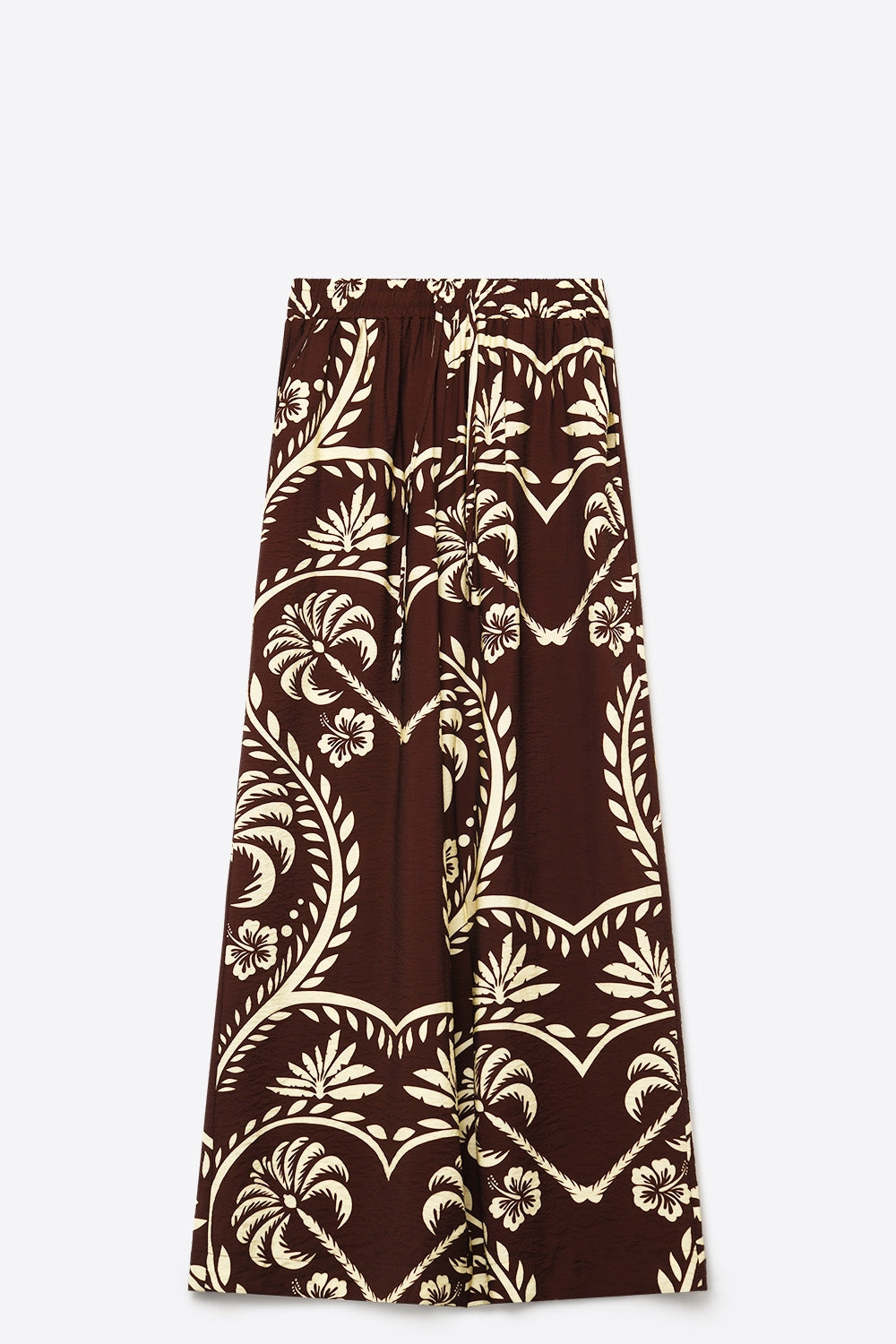 Pantaloni Palazzo a Gamba Larga con Stampa Floreale Marrone