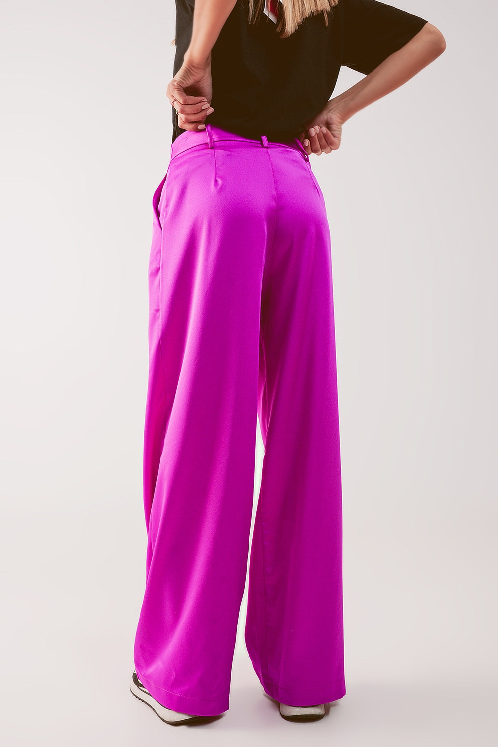 Pantaloni palazzo a pieghe fucsia