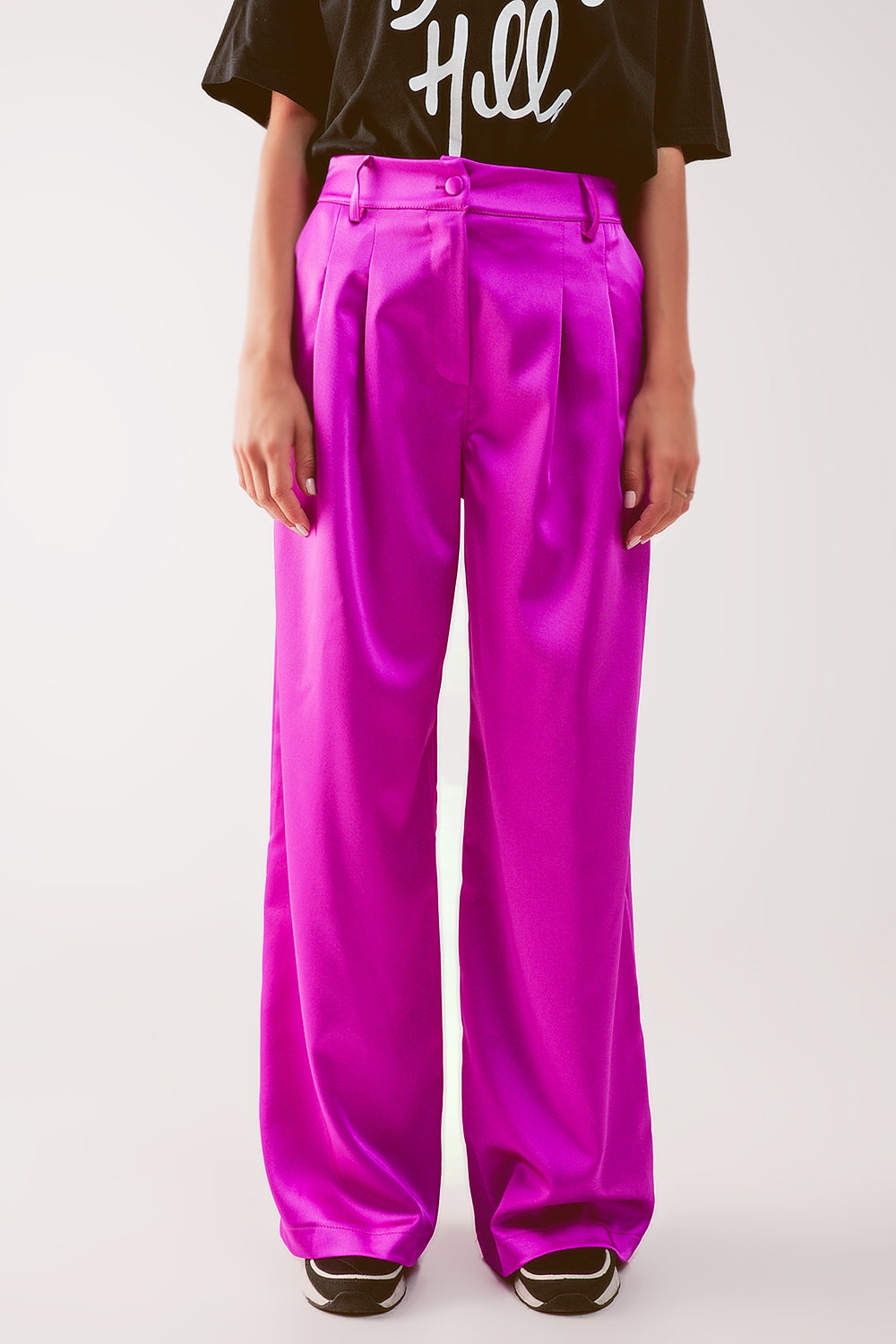 Pantaloni palazzo a pieghe fucsia