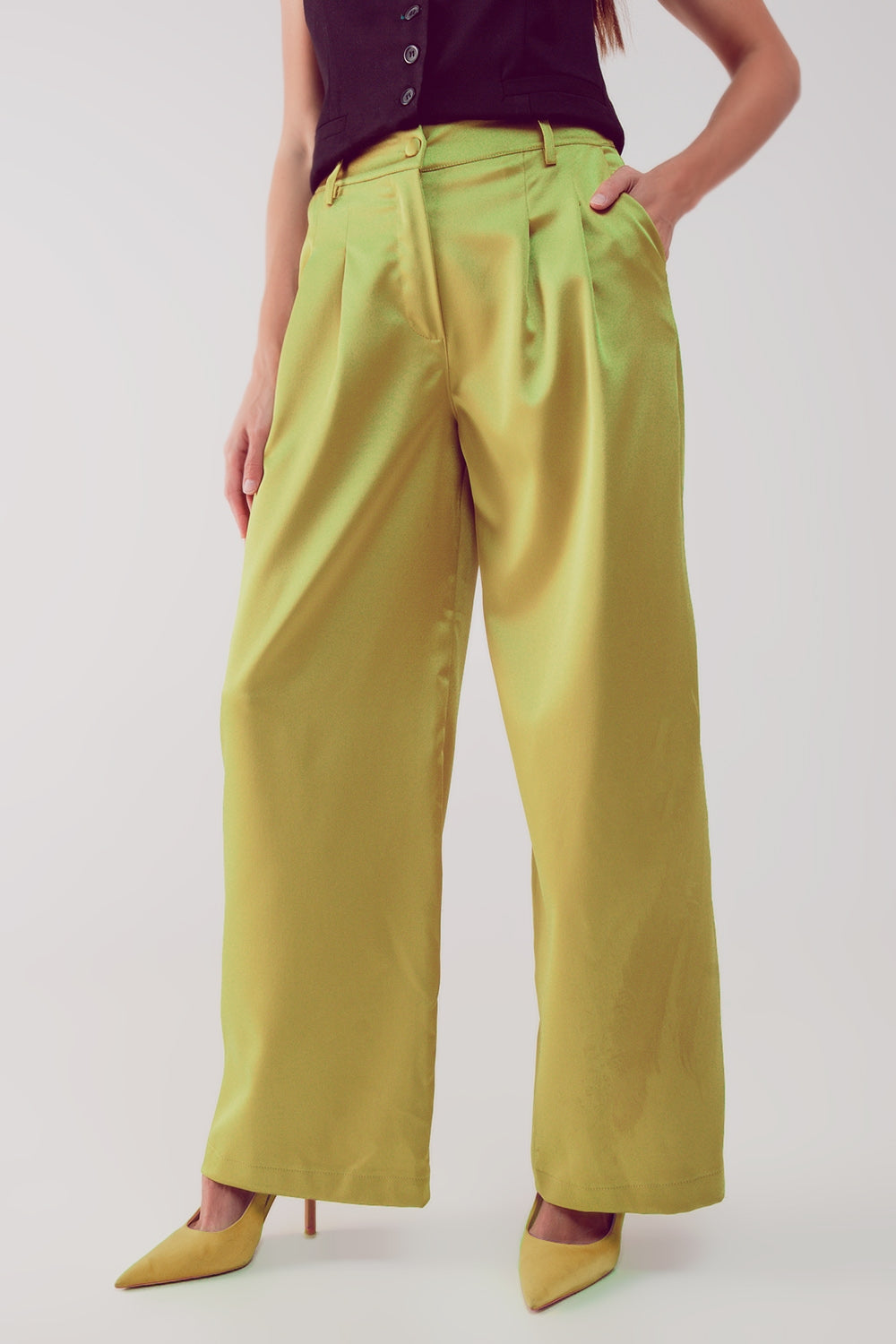 Q2 Pantaloni palazzo a pieghe lime