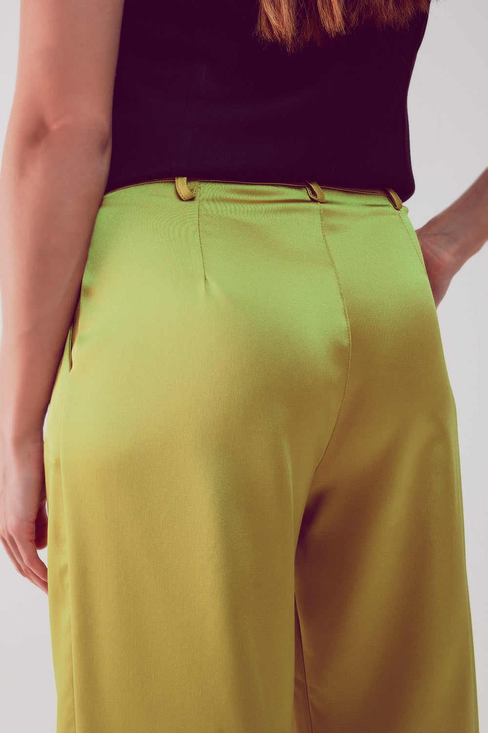 Pantaloni palazzo a pieghe lime