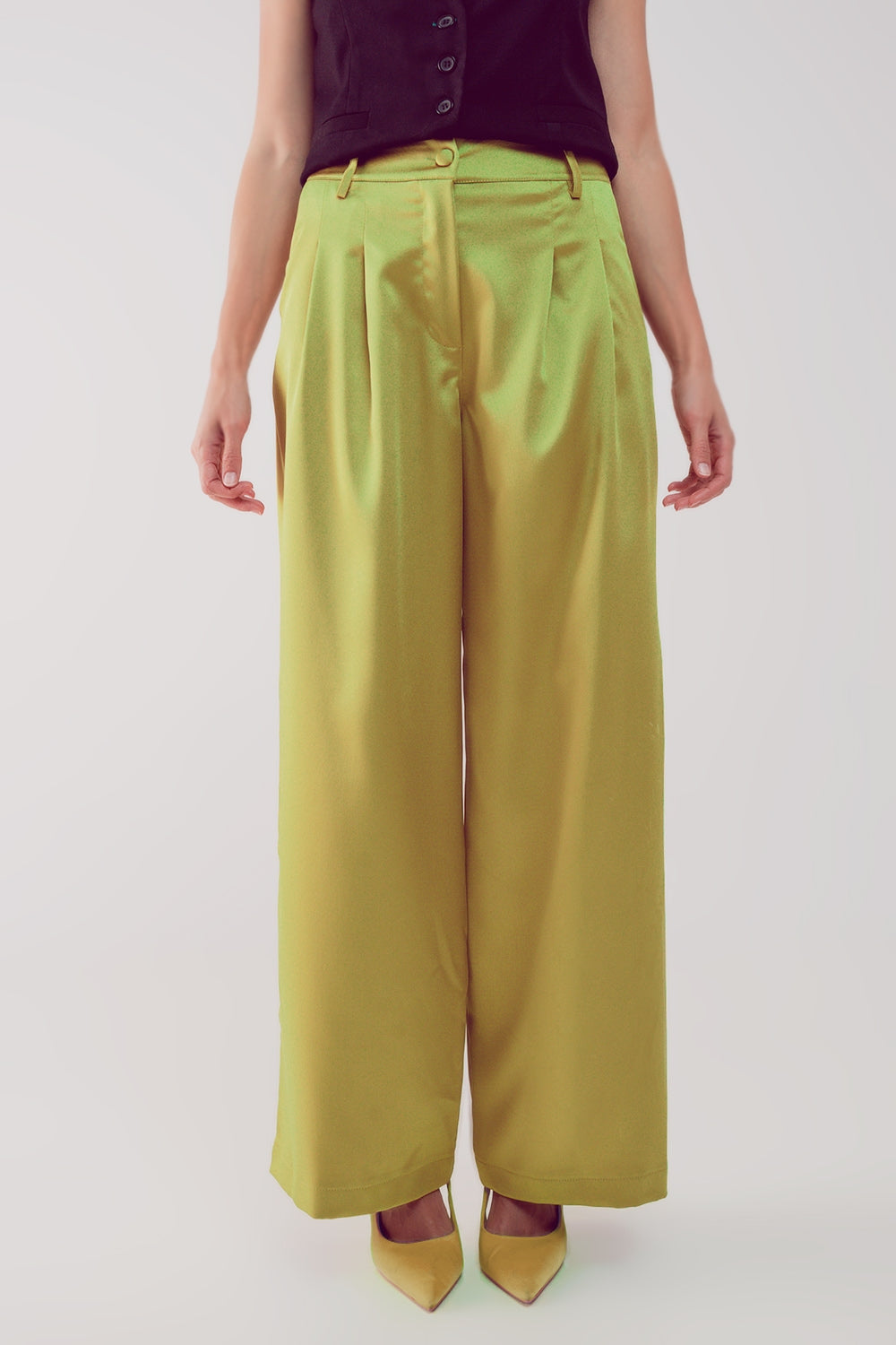 Pantaloni palazzo a pieghe lime