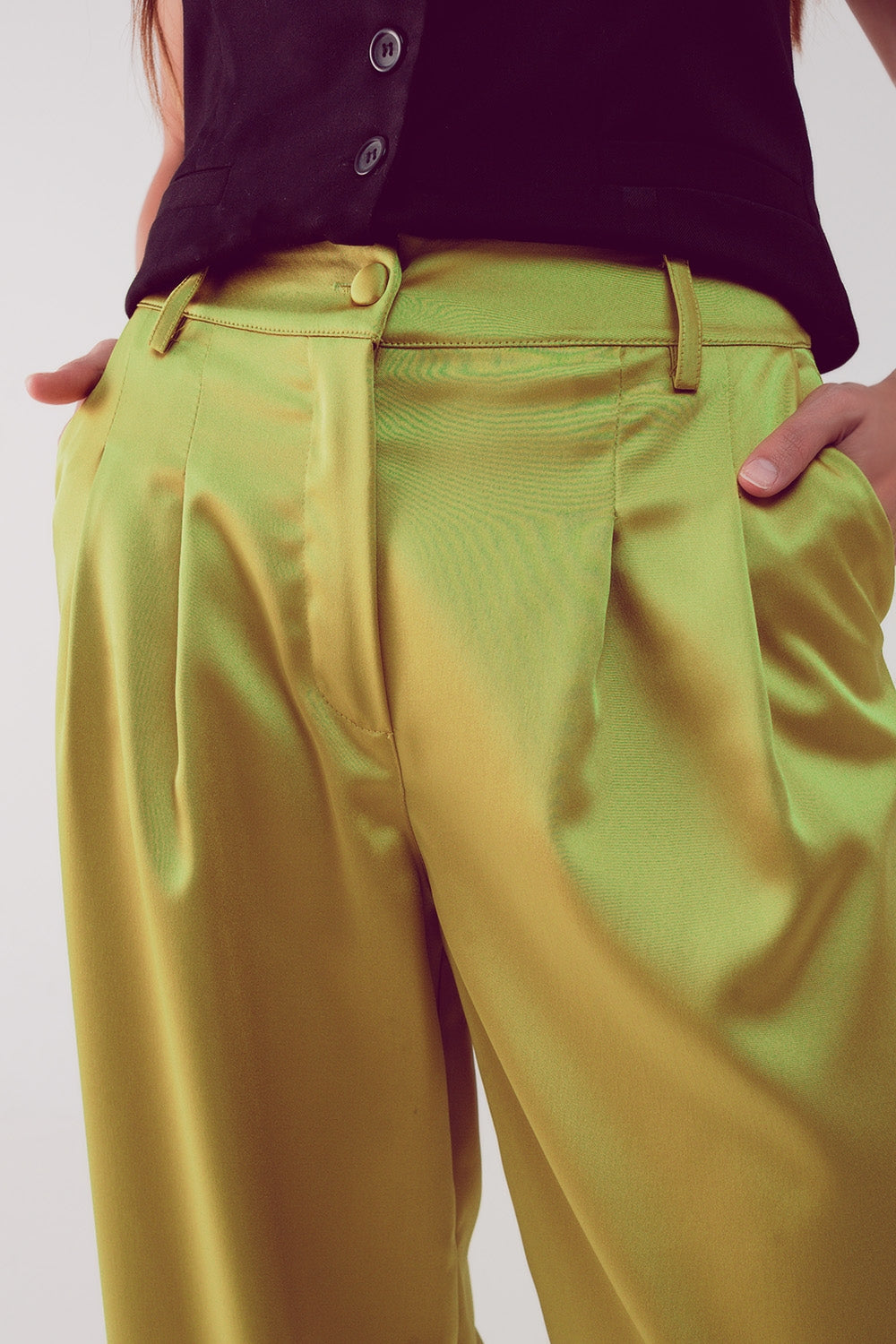 Pantaloni palazzo a pieghe lime