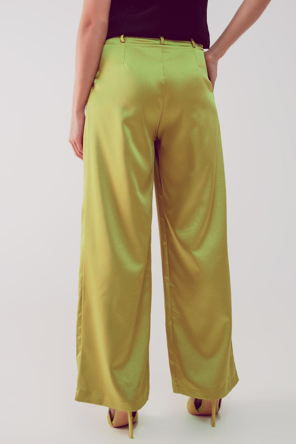 Pantaloni palazzo a pieghe lime