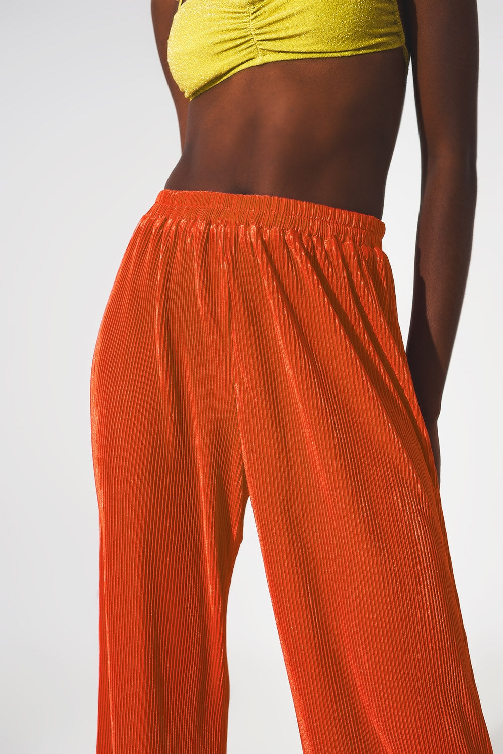 Pantaloni plissé in raso arancio