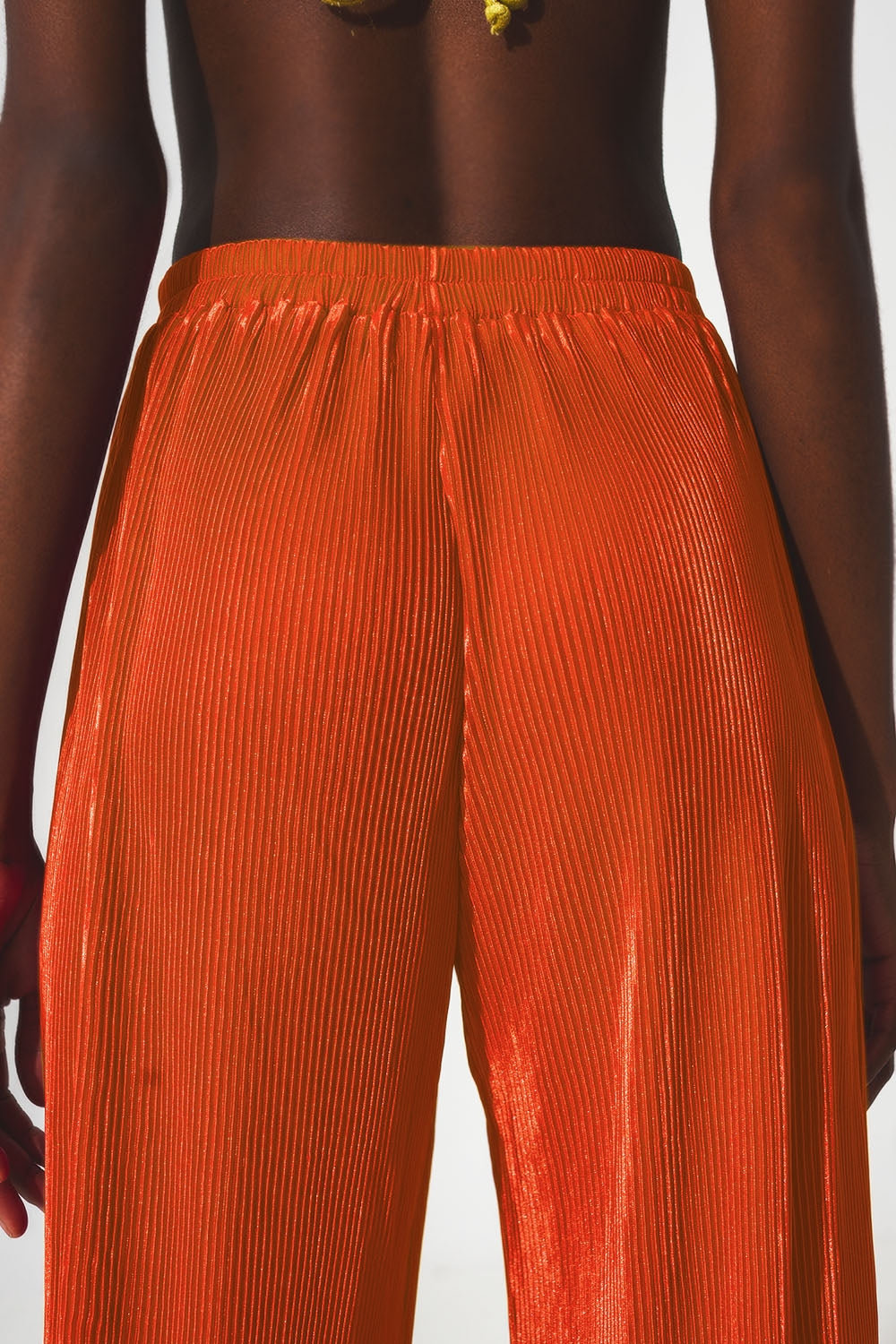 Pantaloni plissé in raso arancio