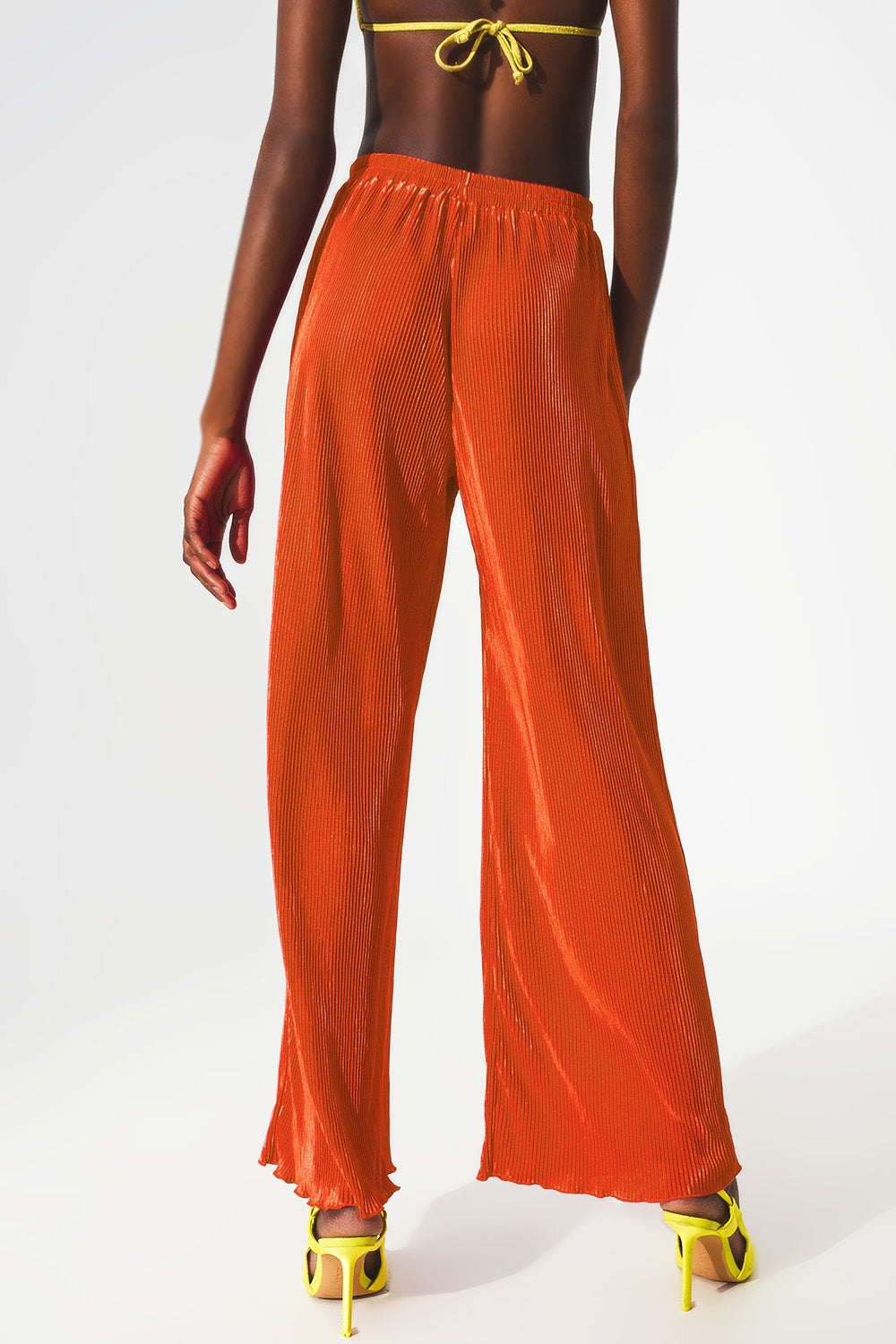 Pantaloni plissé in raso arancio