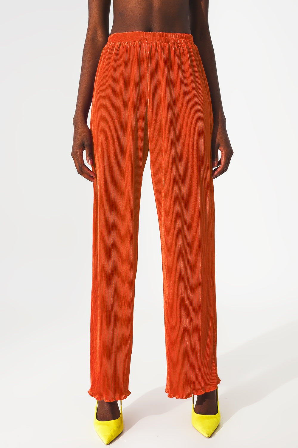 Pantaloni plissé in raso arancio