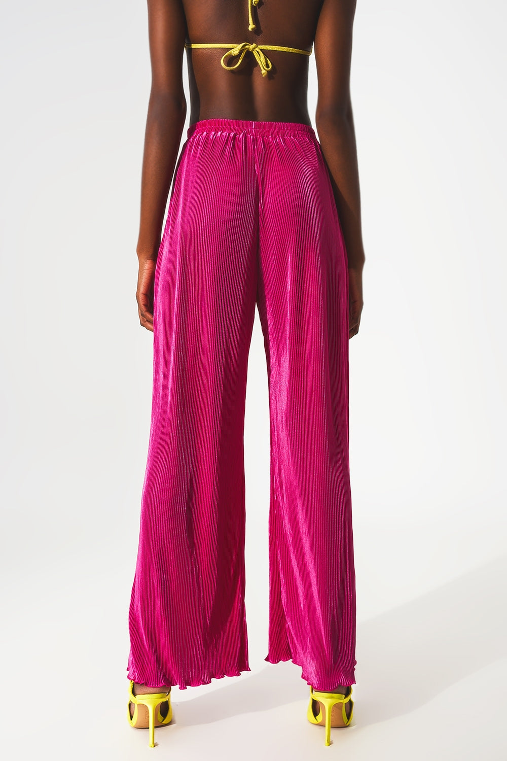 Pantaloni plissé in raso fucsia