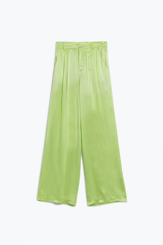 Q2 Pantaloni raso svasati con tasche in lime