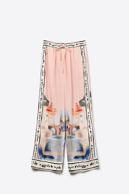 Q2 Pantaloni rosa con stampa acquerello estivo