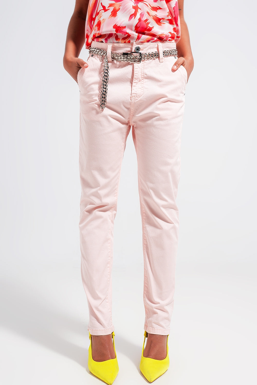 Q2 Pantaloni rosa in misto cotone