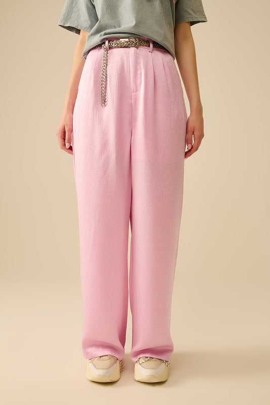 Q2 Pantaloni sartoriali in raso a gamba larga in rosa