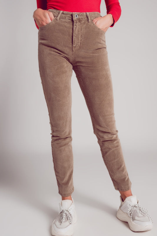 Q2 Pantaloni skinny di velluto in cotone beige