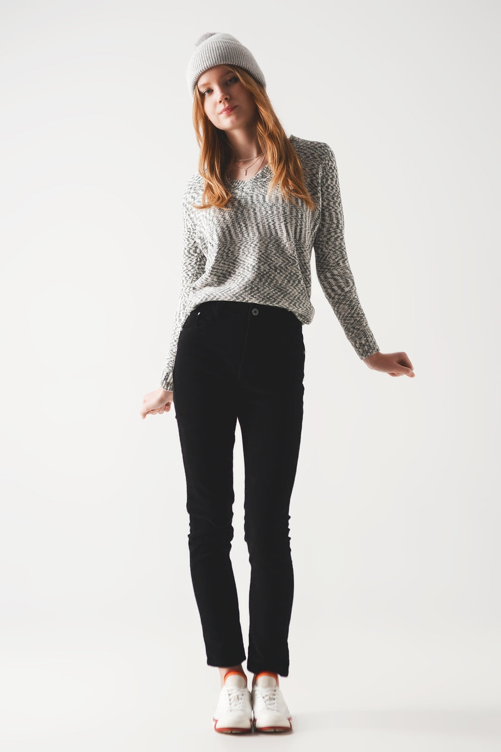 Pantaloni skinny di velluto in cotone nero