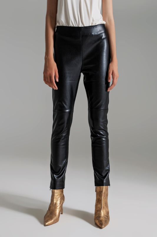 Q2 pantaloni skinny effetto pelle nera