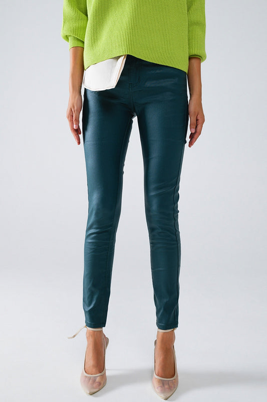 Q2 Pantaloni skinny in ecopelle verde scuro