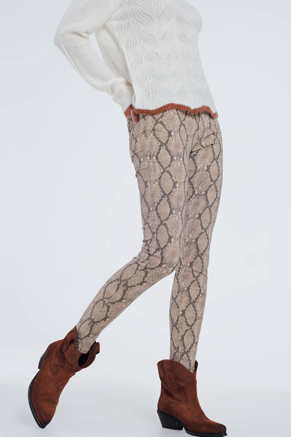 Q2 Pantaloni skinny pitonati cammello