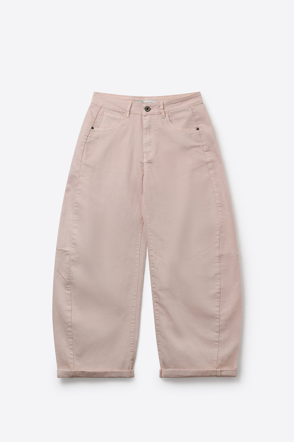 Pantaloni Stile Barrel a Gamba Larga Rosa Chiaro con Orli Risvoltati
