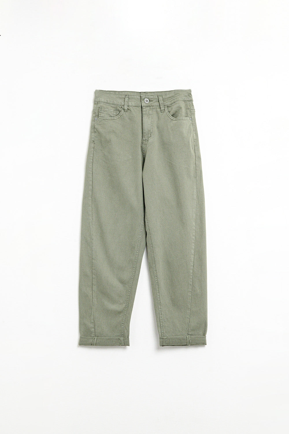 Q2 Pantaloni super comodi a gamba dritta elasticizzati in verde