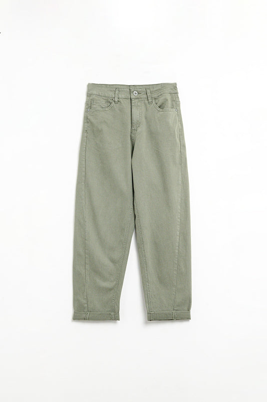 Q2 Pantaloni super comodi a gamba dritta elasticizzati in verde