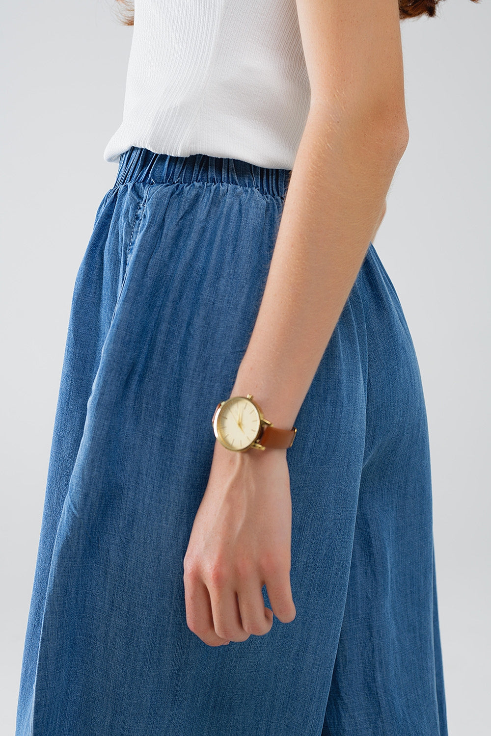 Pantaloni tencel fluidi a gamba larga in stile denim blu